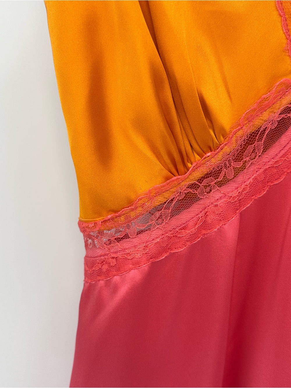 Never Fully Dressed Pink and Orange Satin Lace Slip Dress Size 6 - Picture 9 of 14